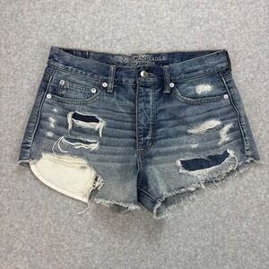 American Eagle Jean Shorts Womens 6 Blue Distressed Cut Off Cheeky Micro Mini